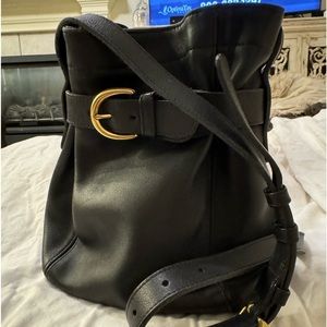 COACH black leather small belted bucket bag.